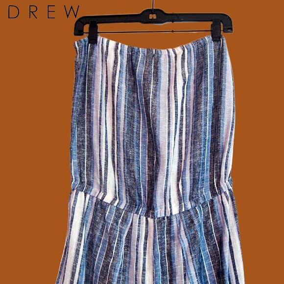 DREW by Anthropologie NEW EMERSON Striped Bandeau Side Slit Leg Jumpsuit M - Picture 2 of 12